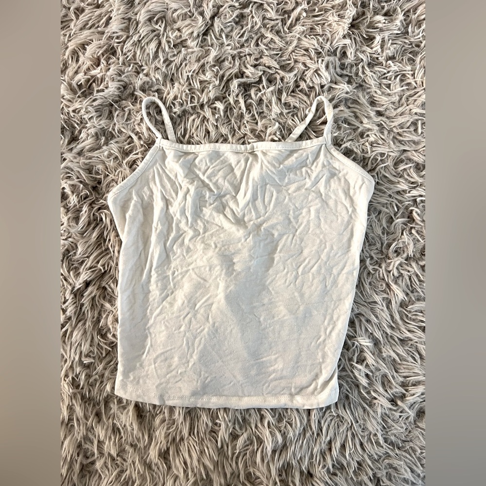 White cropped lace up back tank top